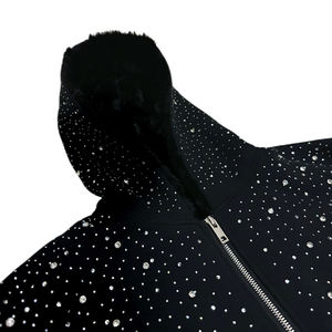 Sweat à capuche oversize confortable en coton (65%) et polyester (35%), 370 g/m², avec fermeture éclair et strass - Product Image 3