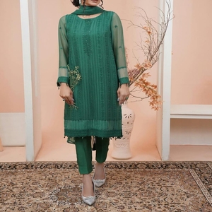 Couleur rouge luxe sur mesure pakistanais indien costume robe causal maison intérieur blanc été coton costumes shalwar kameez pour les filles - Product Image 4