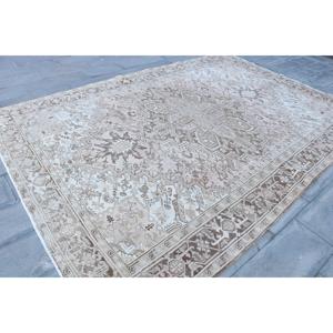 Turkish 8.3x11.3 ft <b>Wool</b> Patchwork Rug Eco-Friendly Vintage Oversize <b>Brown</b> Bordered Latex Backing Rug - Product Image 3