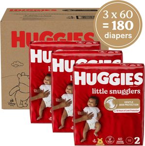 Couches Huggies taille 2, couches pour bébés Little Snugglers, taille 2 (12-18 lbs), 180 couches (3 paquets de 60) - Product Image 5