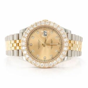 Montre de luxe Hip Hop bicolore or jaune avec diamants Moissanite et couronne à taille brillante ronde – Idée cadeau - Product Image 1
