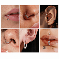 Vente en gros Titane ASTM F136 16G Double anneau à fermoir articulé avec zircone cubique plaqué or, tendance mariage, pour nez, septum, daith, hélix, tragus