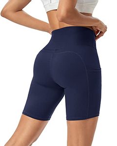 Shorts de sport pour femmes, logo personnalisé, protection solaire UPF 50+, sans couture avant, taille élastique, 66 % nylon, pour le yoga, la course à vélo et les entraînements - Product Image 1