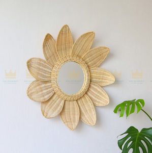 Miroir mural de décoration intérieure moderne fait à la main en rotin et osier de saule forme personnalisable nouveau style naturel conçu - Product Image 5