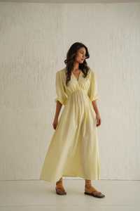 Vacances coton vêtements col en v couleur unie longue robe texturé coton Maxi robe à manches longues robes décontractées Sexy Vintage - Product Image 2