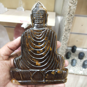 Sculpture de bouddha en œil de tigre naturel, fait à la main, Statue de bouddha, Statue de déesse, sculpture de bouddha décoratif sereine et méditation - Product Image 3