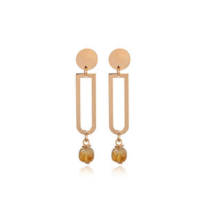 ต่างหูทรงเรขาคณิตเรียบง่ายประดับพลอยซิทริน งานแฮนด์เมดจากตุรกี ชุบทอง เงินแท้ 925 สำหรับวันครบรอบ - Product Image 6