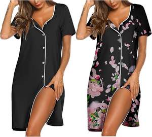 Femmes été automne hiver vêtements de nuit numérique imprimé dessin animé respirant séchage rapide chemise de nuit genou longueur à manches courtes 3XL 100% - Product Image 2