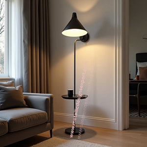 Lámpara de pie de luz LED moderna con mesa de bandeja redonda, diseño de Metal negro para sala de estar, dormitorio, oficina o decoración del hogar del Hotel - Product Image 4