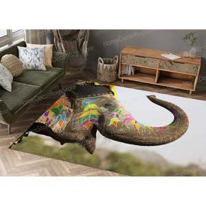 Elephant <b>Rugs</b>, Printed <b>Rug</b>, Easy To Clean <b>Rug</b>, Gift For The Home <b>Rugs</b>,Chenille <b>Rug</b> - Product Image 4