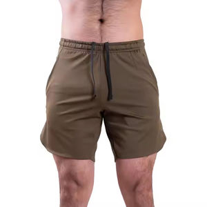 Short de sport tissé monocouche pour homme Séchage rapide anti-rides Cordon brodé marron uni pour la course à pied Fitness Casual - Product Image 1