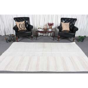 Tapis moderne en laine blanche de 5.2x8.9 pieds à rayures turques et patchwork pour les décorations de salon soutenu en latex - Product Image 2