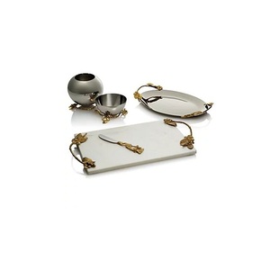 High Arrival Stainless Steel Silver Colour Chocolates <b>Tray</b> Serving <b>Snacks</b> <b>Tray</b> With Leaf Handles In Bulk Customized Size - Product Image 6