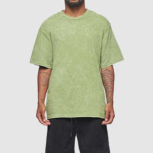 เสื้อยืดล้างกรดสำหรับผู้ชายเสื้อยืดล้างเป็นกรดคอกลมสำหรับผู้ชายเสื้อยืดสีพื้นย้อมสีปกติ - Product Image 5