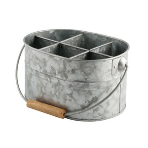 Vintage Rustic Stainless Steel Storage Garden <b>Caddy</b> Oval Shaped Utensil Organizer Handle Kitchen Dining Chopping Blocks Durable - Product Image 3