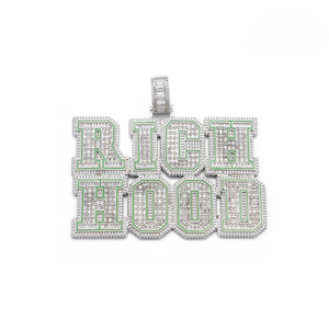 Collar con colgante de letra personalizada Iced Out Rich Hood para hombre, regalo de joyería ostentoso con aspecto de moissanita de lujo para fiestas y eventos - Product Image 3