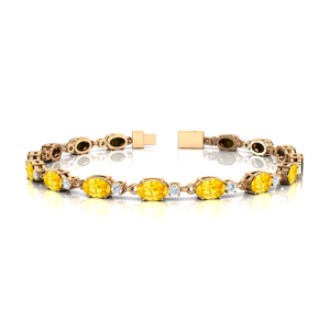 Bracelet de tennis en saphir jaune taillé en diamant rond naturel et ovale pour femme Bracelet à breloques en diamant élégant à une broche en or 14 carats - Product Image 5
