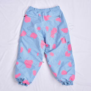 2025 New Design Sky Blue Waterproof Windproof Snow Pants With Allover <b>Pink</b> <b>Vinyl</b> Print Warm Lining Elastic Waist And Air Vents - Product Image 2