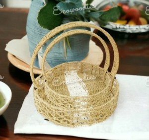 Cute Round Storage Rattan <b>Basket</b> With Handle for Round Rattan Tray Fruit Trays Hand-woven <b>Baskets</b> Set of 2 for Wedding Party - Product Image 2