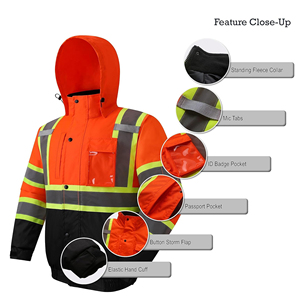เสื้อแจ็กเก็ตนักบินทิ้งระเบิด Hi-Vis ฤดูหนาวทนทานกันน้ำและ ANSI Class 3ได้รับการรับรองสีส้มสีดำสะท้อนแสง - Product Image 5