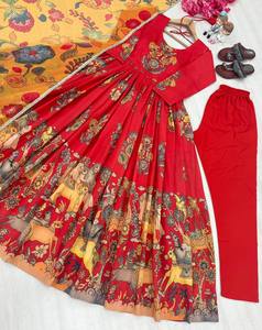 Exclusivo Conjunto de Fiesta Nuevo, Vestido Anarkali de Seda Banarasi Pura con Dupatta y Pantalón, para Ocasiones Festivas y Eventos Formales Elegantes - Product Image 3
