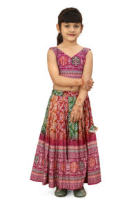 Ensemble Lehenga Choli Shoryam Fashion traditionnel rose Bandhani, longueur au sol, séchage rapide, entièrement cousu, coupe classique pour filles |   Diwali - Product Image 3