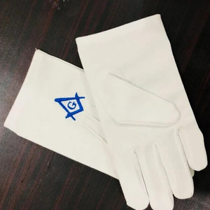 Gants maçonniques en coton blanc uni de haute qualité bas prix brodé église cérémonie défilé marche couture - Product Image 4