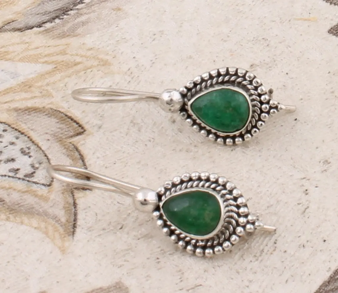 Solid Silver Top Quality Gemstone Handmade Earrings Cabochon Stone Boho Earring 925 Antique Silver