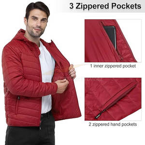 <b>Mens</b> Quilted Hooded Puffer Jacket Insulated Lightweight Winter <b>Coat</b> for Ski, Snow, Hiking Custom OEM Color Design Logo - Product Image 3