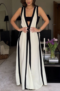 2025 nuevo vestido informal de bloqueo de Color con cuello en V Reversible Sexy europeo y americano vestidos elegantes para mujeres - Product Image 5