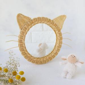 Decorative <b>Wall</b> <b>Hanging</b> <b>Mirrors</b> Modern Cute Cat Shaped Rattan Wicker Handmade Woven <b>Mirror</b> - Product Image 2