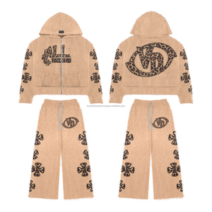 Conjunto de Sudadera con Capucha y Pantalones Deportivos de Algodón 100% con Pedrería para Hombre, Estilo Lavado Ácido, Talla Grande, Cierre Completo, Grueso, Personalizado 2025 - Product Image 6