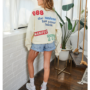 Sweat-shirt en coton français lourd de haute qualité à manches longues surdimensionné pour femmes Pull imprimé sur toute la surface - Product Image 4