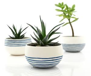 Ensemble de pots de fleurs en céramique de qualité supérieure avec un design géométrique découpé, porte-plantes décoratif d'intérieur durable avec plateau - Product Image 6