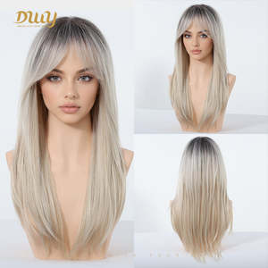 Orange-DWY 24-Inch MiraScalp High Quality <b>Wig</b> Transparent Heat Resistant High Temperature Fiber Long-Length Straight Layer-Cuts - Product Image 4