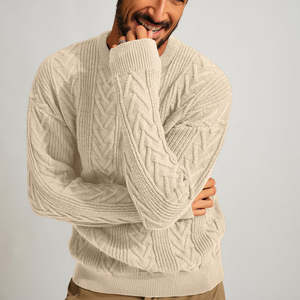 Moda 2025 hombres cuello redondo suéter manga larga cálido pulóver Casual Slim Fit estilo de punto cómodo moda Otoño 100% algodón Top - Product Image 3