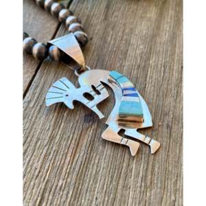 Colgante Kokopelli de Jon Peters con Incrustaciones de Turquesa Multicolor y Plata de Ley - Product Image 2