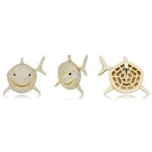 Tendance HipHop personnalisé poisson 14k pendentif en or blanc amélioré VVS clarté Moissanite diamant pour hommes et femmes plaqué or - Product Image 3