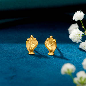 Yellow Gold Heart Huggie Stud <b>Earrings</b> for Women-<b>Diamond</b> Zircon Moissanite or <b>Pearl</b> - Product Image 1