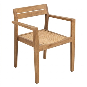 Solid Teak Wood <b>Armchair</b> Slatted Backrest Natural Finish Comfortable Portable Outdoor Patio Garden <b>Dining</b> Chair - Product Image 1