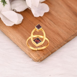 แหวนเงินแท้ 925 ชุบทอง ประดับพลอยโกเมนโมซัมบิก แบบซ้อนได้ ปรับขนาดได้ ขายดีที่สุด สำหรับสวมใส่ที่นิ้ว ขายส่ง - Product Image 4