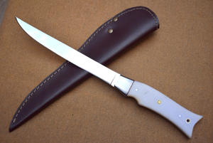 Couteau de cuisine fait à la main avec filet en acier au carbone manche en micarta blanc cadeau de qualité bricolage OEM personnalisable pour la fête des pères. - Product Image 2