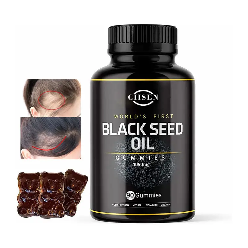 בריאות מזון Oem מפעל לייצר חזק תמיכה חיסונית אורגני שחור זרעי שמן Gummies קורן שיער & עור תוסף תזונה