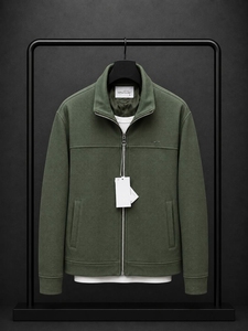 Men's <b>White</b> Cotton Puffer Jacket Stand Collar Zipper Closure Casual Knitted Solid Color Winter Wear Waterproof Nonwoven Front - Product Image 1