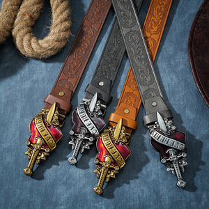 Cinturón de Cuero Genuino con Hebilla de Aleación, Diseño de Flor de Diamante, Estilo Ejecutivo - Product Image 2