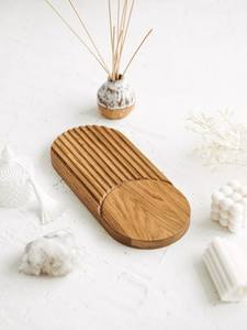 Bandeja de Almacenamiento de Madera para Sala de Estar, Bandeja Decorativa Simple para el Hogar, Portavelas, Bandeja Ovalada de Madera de Acacia con Diseño de Asa - Product Image 5