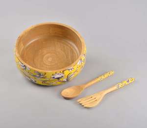 ชุดชามเสิร์ฟสลัดทำจากไม้สีเหลืองพร้อมสองเซิร์ฟเวอร์ - Product Image 3