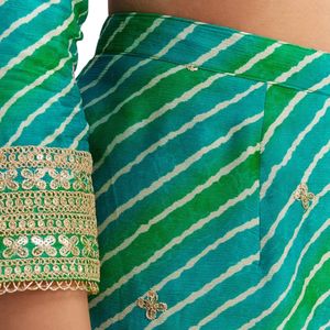 Conjunto Sharara bordado Chinon Leheriya verde turquesa para recepción festiva de fiesta de boda y ocasiones culturales tradicionales - Product Image 5