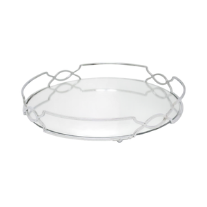 Plateau de rangement rond moderne avec miroir et poignées en métal, finition argent champagne élégante, plateau décoratif en aluminium pour hôtel - Product Image 2