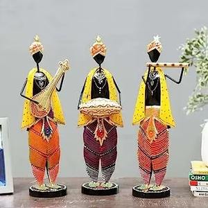 Ensemble de trois figurines de musiciens Krishna en métal faites à la main, décoration d'intérieur, cadeau d'entreprise, vente en gros, exportation - Product Image 4